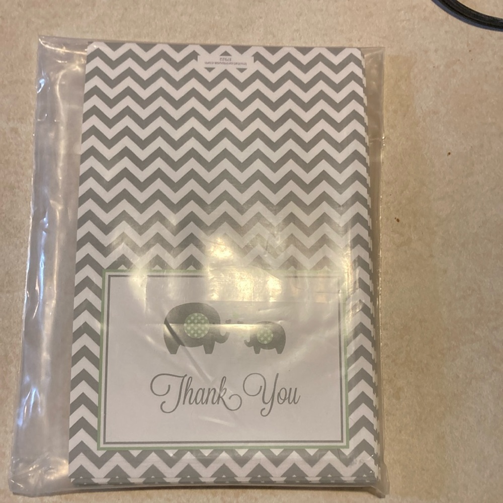 Chevron and mint elephant thank you cards
